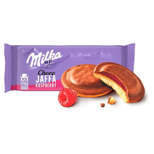 Milka Choco Jaffa Biszkopty z galaretką o smaku malinowym oblewane czekoladą mleczną 147 g